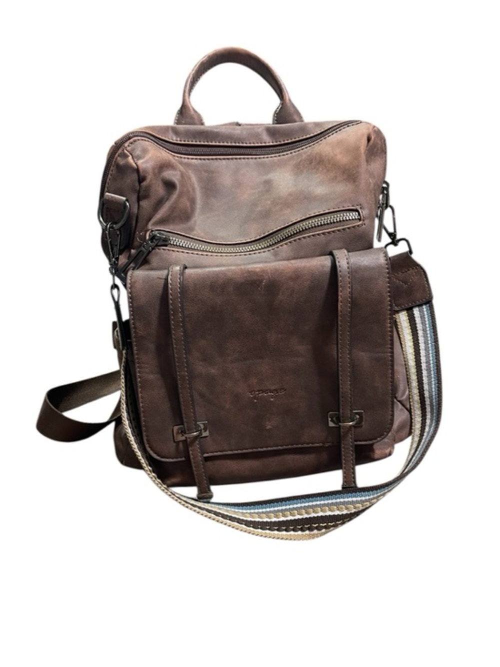 OPAGE Pu Leather Brown Backpack